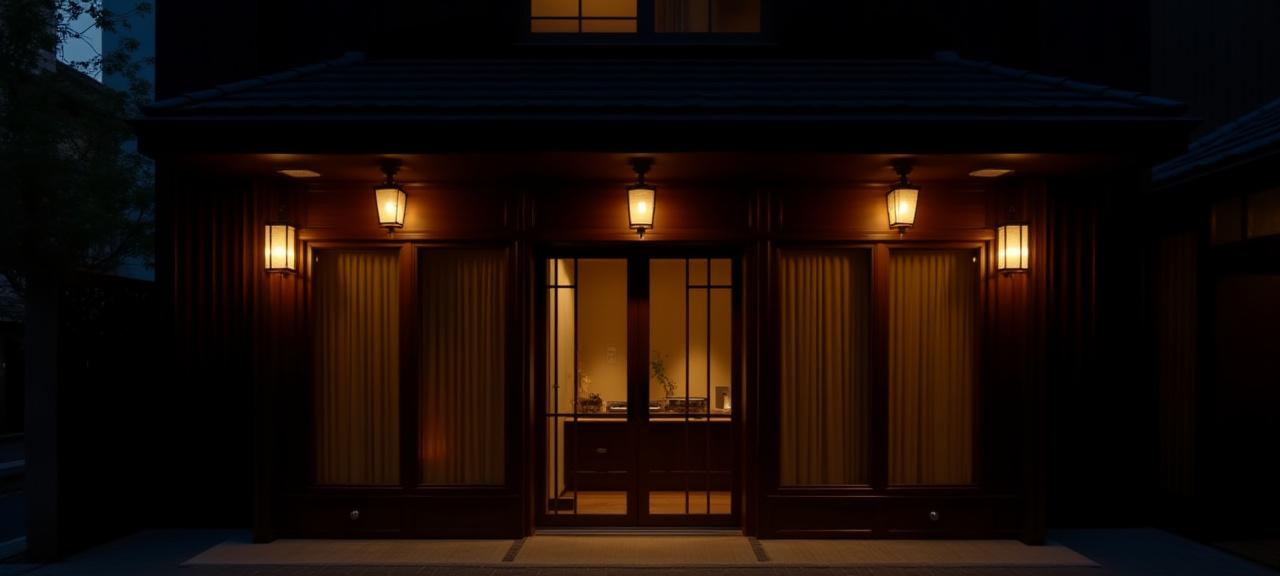 赤坂みすじ通りの静かな夜の店舗外観